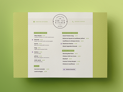 Vanitas Kitchen - Menu branding cooking cuisine curry food india kitchen lotus menu soup typography chicken vanita