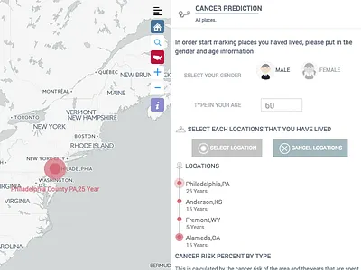 Prediction app cancer char data esri gis map product ted ui ux visulisation