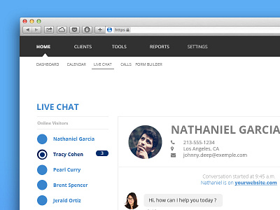 Livechat Console to chat in Real Time with Online Visitors b2b clients dashboard design interface livechat online product support ui web website