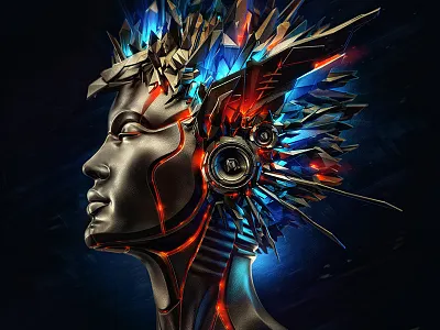 Valkyrie 3d alekscg cgi droid female glow head kuskov render robot valkyrie