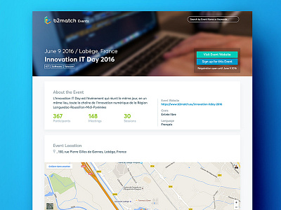 Event Platform - Event Information Site background blur event event website landing page map stats tags
