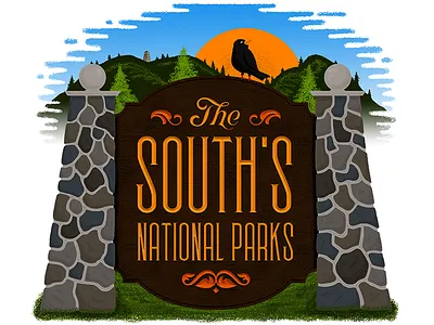 Southern Living - The South's National Parks editorial headline illustration magazine nature parks sign spot illustration typography wildlife
