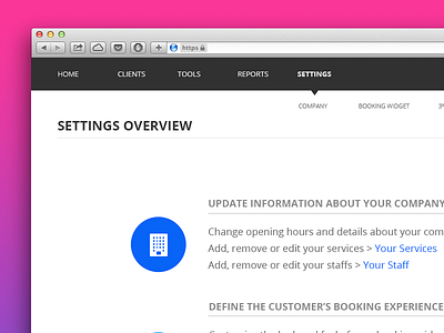 Settings overview configuration guidance interface settings software ui ux web