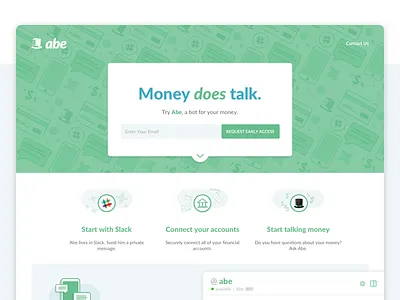 Abe Marketing Page bot design flat icons illustration landing page marketing slackbot ui ux