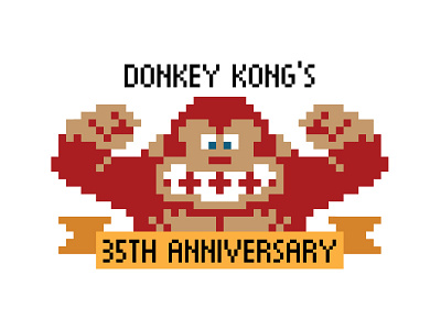Donkey Kong's 35th Anniversary 8bit banner donkey kong illustrator logo nintendo parody pixel vector
