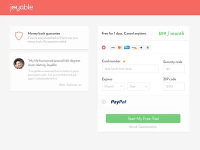Joyable Checkout checkout credit card desktop joyable paypal testimonial