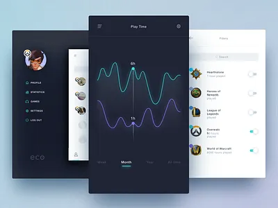 Stats and Profile Page for Social Gaming App app branding design gaming mobile overwatch share social ui ux