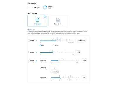 Form with analytic data analytic data document form money option slider
