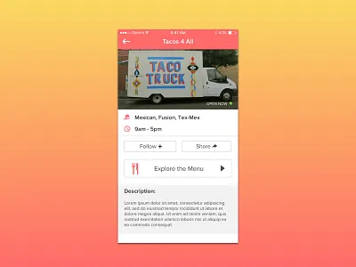 Food Truck Profile app profile food truck interface sketch ui ux