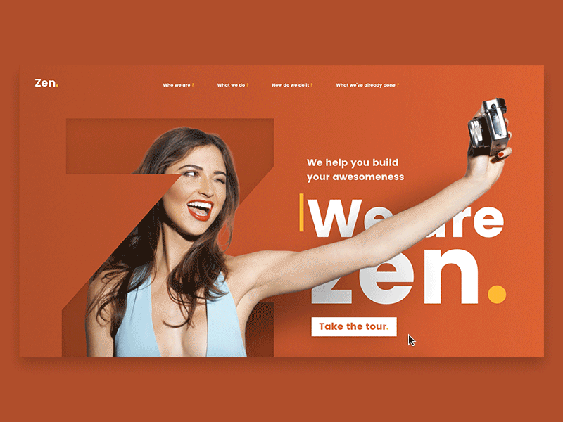Zen - Hover interaction prototype animation cta hover parallaxe principle prototype selfie sketch state ui