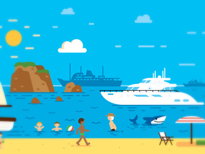 illustration Island beach blue illustration island sea shark ship summer sun sunset vacation yacht