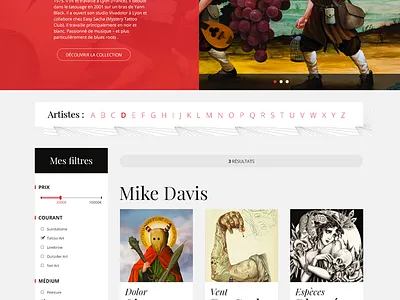 Artjaws - Artists Page art artjaws design ecommerce list ui ux