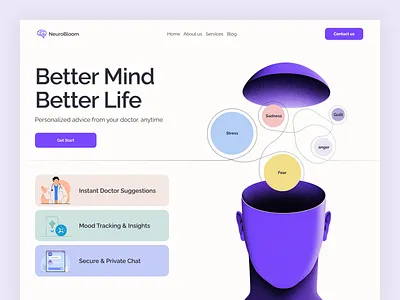 Mental Health Website Design clean depression design health care landing page medical medical care mental health mental website mentalhealth mindfulness motivation psychology selfcare stress ui uiux ux web webdesign