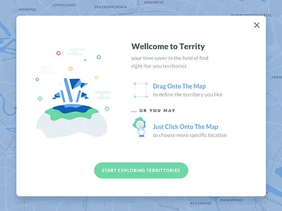 Territy Welcoming Screen. WIP click drag icon location map onbording popup sketch start screen ui ux web app