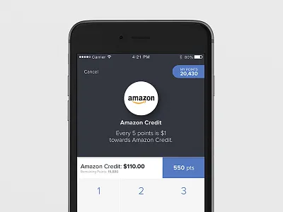 Points Redemption button calculator cart checkout interface ios iphone mobile points redeem