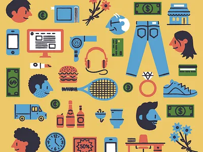 How People Shop amazon economics generations illustration iphone mid century modern money online pattern people retail shopping