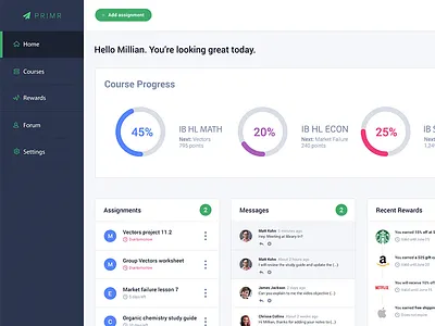 Student Dashboard - Educational Web App clean education minimal startup student ui ui design web app
