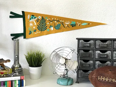 Nature Pennant decor illustration leaves mushroom nature office pennant pinecones retro studio vintage