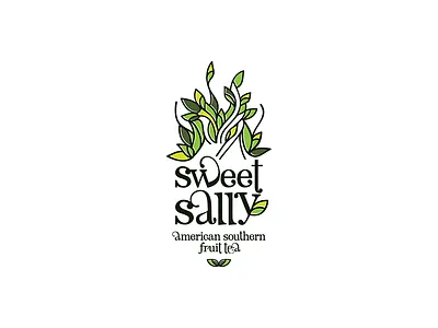 Sweet Sally beverage drink fruit green label leaves logo sweet tea
