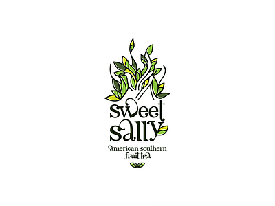 Sweet Sally beverage drink fruit green label leaves logo sweet tea