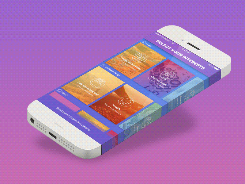 Category Select Ui app category charity color gif gradient icon interaction mockup principle ui