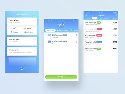 Invoice + Notifications (Bank app mockups) app bank bill call invoice message notifications payment ui