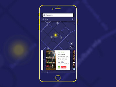 Happy Hour app cards happyhour iphone map night ui ux