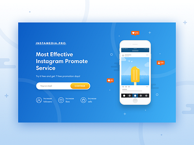 InstaMedia blue gradient icons illustration instagram interface landing promo summer