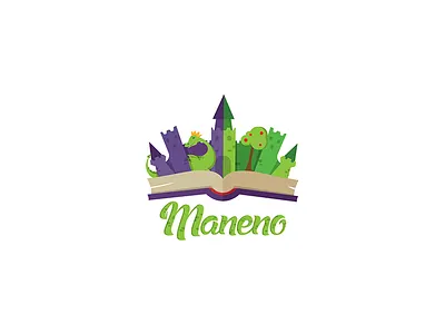 Maneno app design application book castle dragon fairy tales knowledge logo storytelling