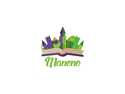 Maneno app design application book castle dragon fairy tales knowledge logo storytelling