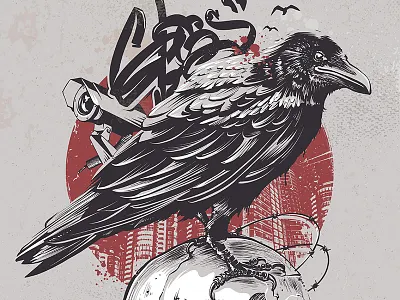 Ghetto Rise Up art crow ghetto graffiti grunge hand drawn print raven skull street art vecster vector