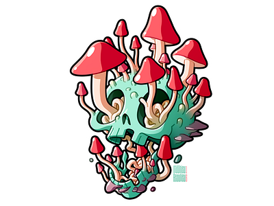 Shrooming Skull design gif head illustration logo mushroom pink process skeleton skull turquoise zombie