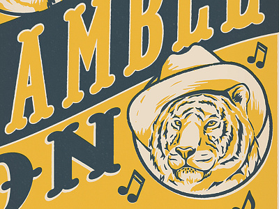 Ramble On bear concert drawing illustration music poster texture tiger typography vintage