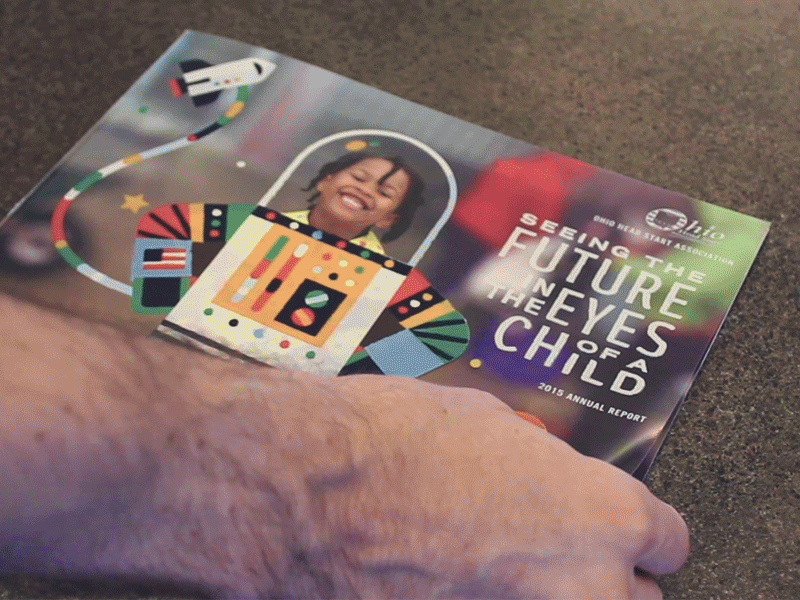 Seeing the Future in the Eyes of a Child annual report blocks book booklet brochure colors cover film fun shapes spread transparent