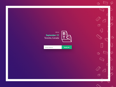 BTC splash page conference event gradient newsletter sign up splash