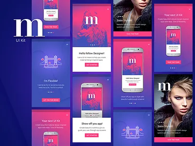 Walkthrough (Material Design UI Kit) android app design material material design mobile onboarding ui ui kit user interface walkthrough welcome