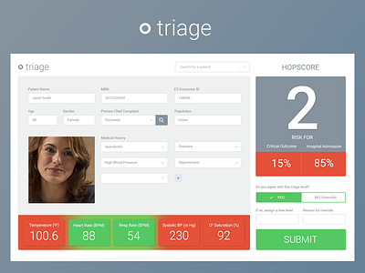 Triage Interface design healthcare hospital medical triage ui