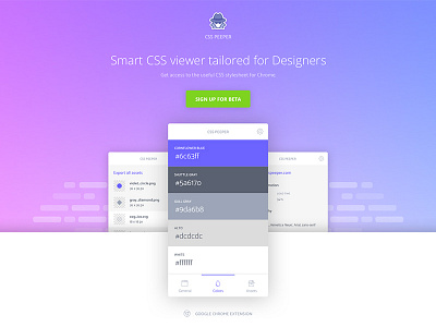 CSS Peeper - Landing page chrome css csspeeper design extension inspector tool viewer