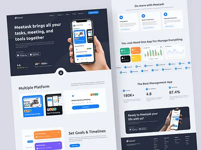 Meetask: Landing Page app landing page landing page minimalist modern uidesign uiux user interface userinterface website