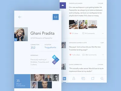 LinkedIn Redesign Concept app color concept flat icon light line icons linkedin minimal mobile redesign