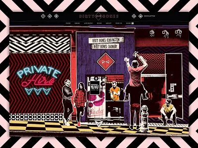 Dirty Bones - Homepage booking bright grid illustration ilovedust layout people responsive restaurant ui ux web