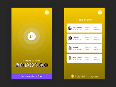 Loading drivers screen booking cab drivers list loading rebound screen search search results ui