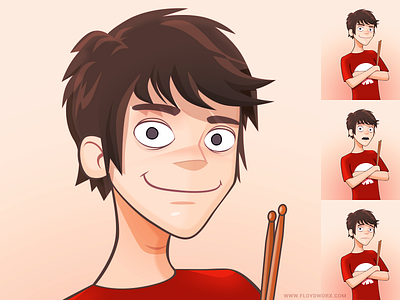 Drummer guy v1 band cartoon character drum expression face head music portrait stick vector