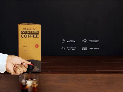 Sleepy Owl box cardboard coffee cold brew icons owl packaging