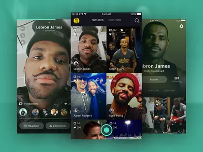 Pros App app design dark flat ios social sports uiux video