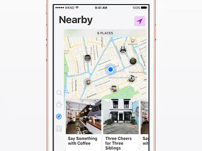 Nearby card curtain menu ios location map