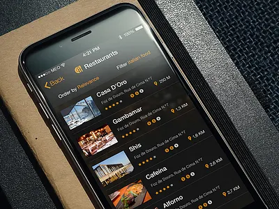 Farol City Guides city dark theme farol food guide ios mobile restaurants travel trip ui ux