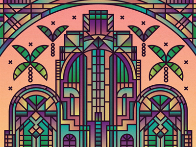 Art Deco arch architecture border building colours deco decorative gradient palm pattern