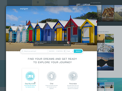 Explorer Landing Page explore features icons image inspire landing page layout rounded search travel