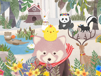 Roo&Pibi's forest friends animal bunny chick cute flap forest illustration kids app lesser panda roopibi